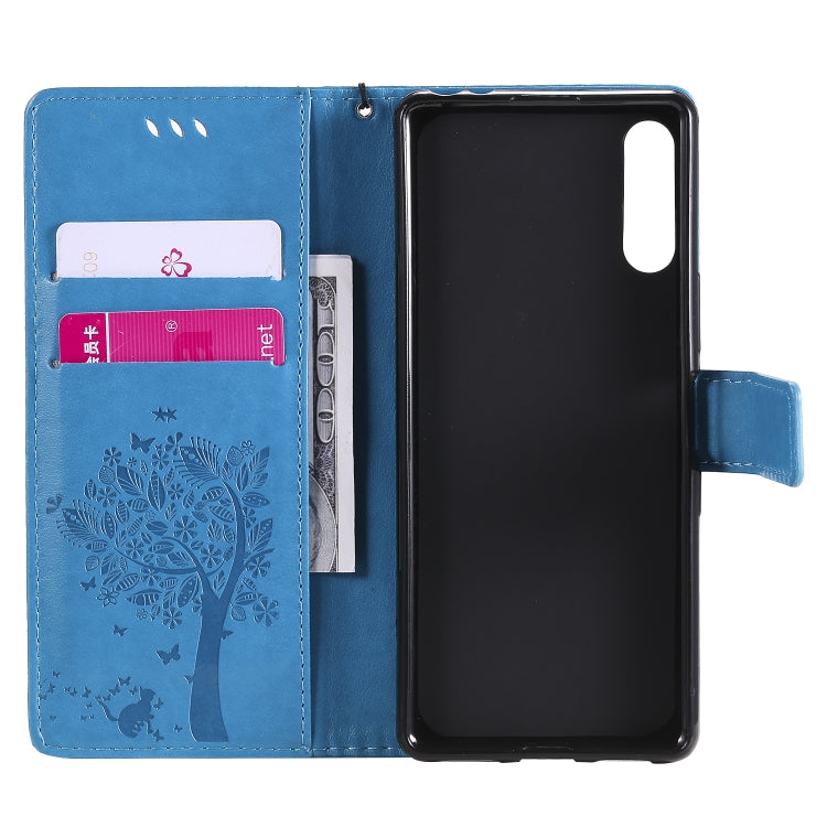 For Sony Xperia L4 Tree & Cat Embossed Pattern Horizontal Flip Leather Case with Holder & Card Slots & Wallet & Lanyard