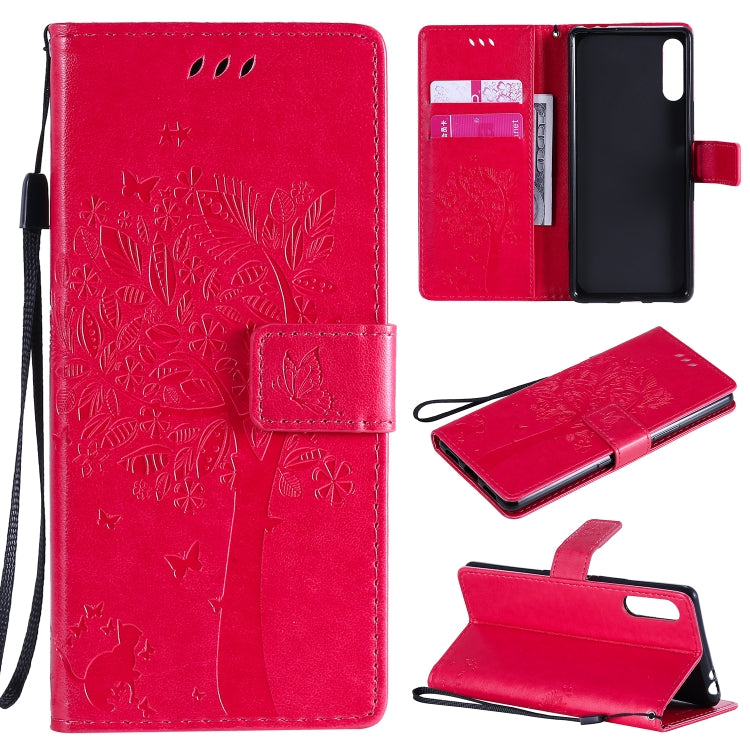 For Sony Xperia L4 Tree & Cat Embossed Pattern Horizontal Flip Leather Case with Holder & Card Slots & Wallet & Lanyard