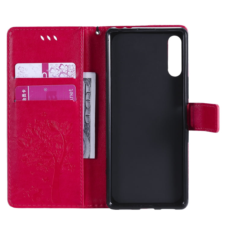 For Sony Xperia L4 Tree & Cat Embossed Pattern Horizontal Flip Leather Case with Holder & Card Slots & Wallet & Lanyard