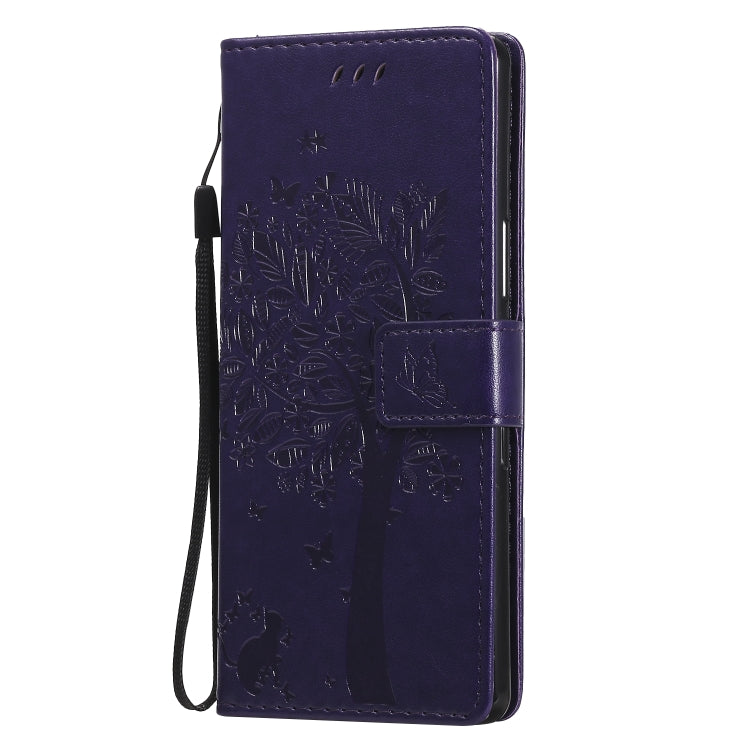 For Sony Xperia L4 Tree & Cat Embossed Pattern Horizontal Flip Leather Case with Holder & Card Slots & Wallet & Lanyard