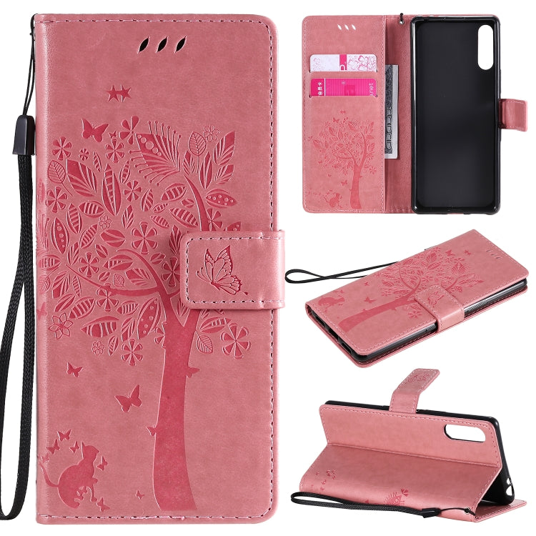 For Sony Xperia L4 Tree & Cat Embossed Pattern Horizontal Flip Leather Case with Holder & Card Slots & Wallet & Lanyard