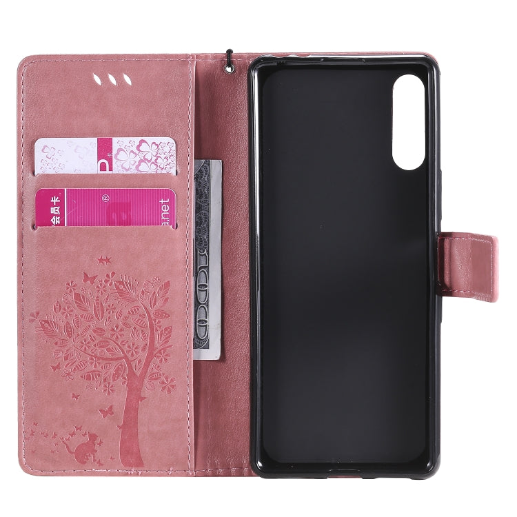 For Sony Xperia L4 Tree & Cat Embossed Pattern Horizontal Flip Leather Case with Holder & Card Slots & Wallet & Lanyard