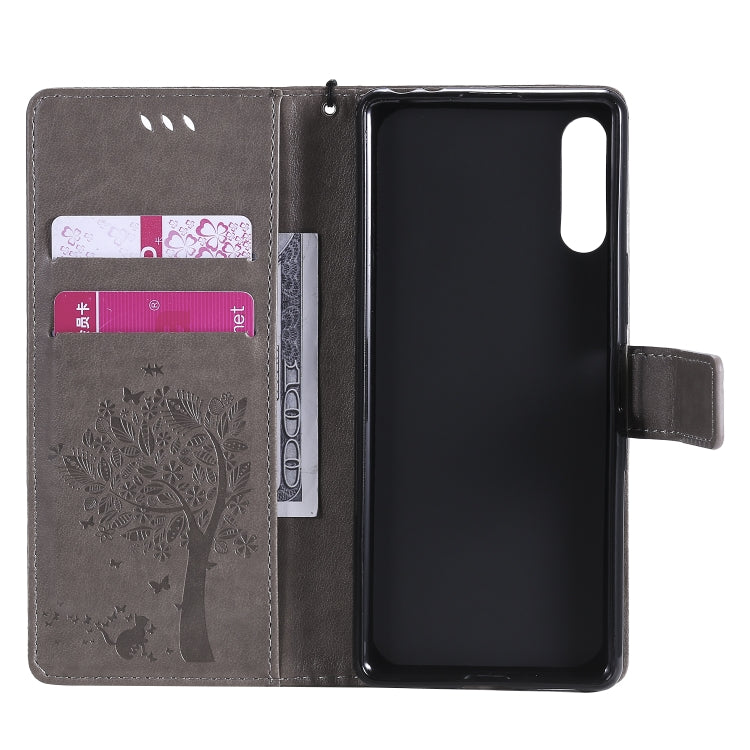 For Sony Xperia L4 Tree & Cat Embossed Pattern Horizontal Flip Leather Case with Holder & Card Slots & Wallet & Lanyard