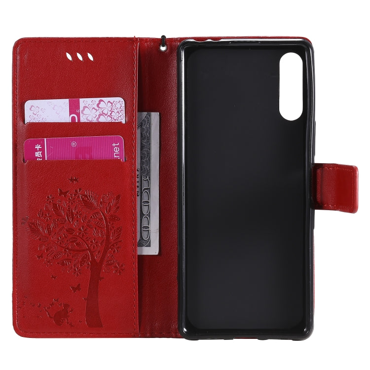 For Sony Xperia L4 Tree & Cat Embossed Pattern Horizontal Flip Leather Case with Holder & Card Slots & Wallet & Lanyard