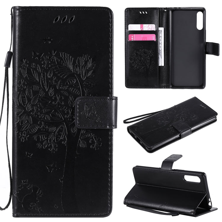 For Sony Xperia L4 Tree & Cat Embossed Pattern Horizontal Flip Leather Case with Holder & Card Slots & Wallet & Lanyard