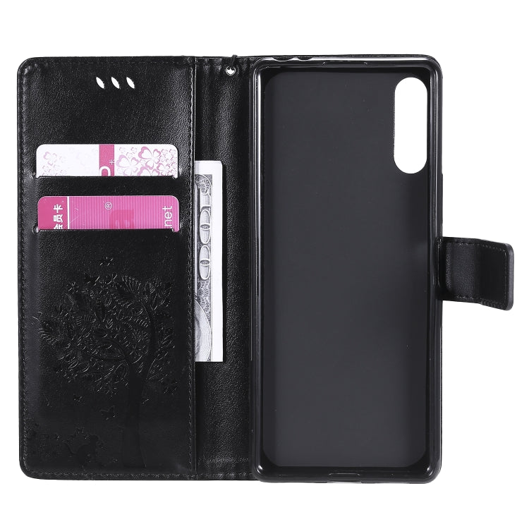 For Sony Xperia L4 Tree & Cat Embossed Pattern Horizontal Flip Leather Case with Holder & Card Slots & Wallet & Lanyard