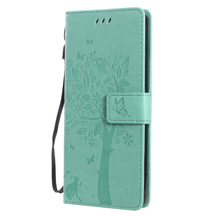 For Sony Xperia 10 II Tree & Cat Embossed Pattern Horizontal Flip Leather Case with Holder & Card Slots & Wallet & Lanyard