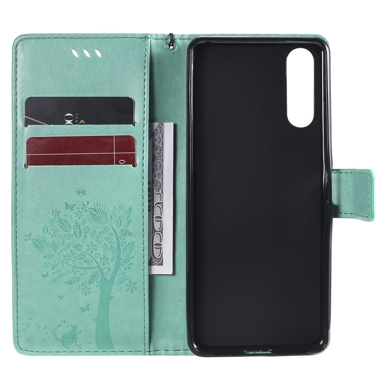 For Sony Xperia 10 II Tree & Cat Embossed Pattern Horizontal Flip Leather Case with Holder & Card Slots & Wallet & Lanyard