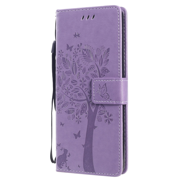 For Sony Xperia 10 II Tree & Cat Embossed Pattern Horizontal Flip Leather Case with Holder & Card Slots & Wallet & Lanyard