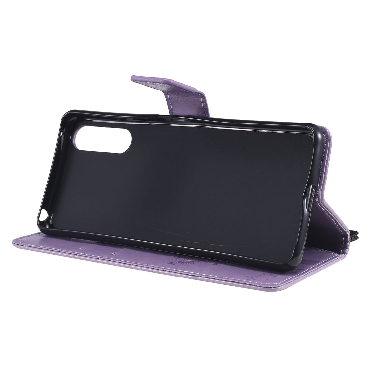 For Sony Xperia 10 II Tree & Cat Embossed Pattern Horizontal Flip Leather Case with Holder & Card Slots & Wallet & Lanyard