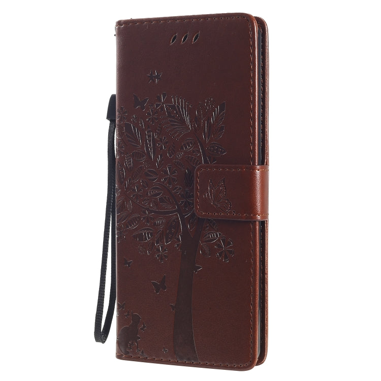 For Sony Xperia 10 II Tree & Cat Embossed Pattern Horizontal Flip Leather Case with Holder & Card Slots & Wallet & Lanyard