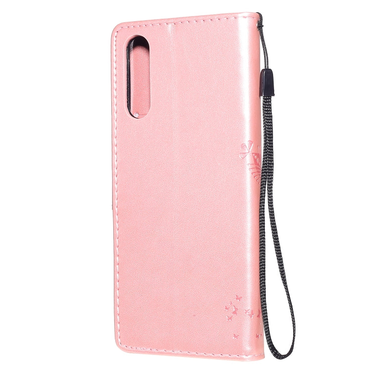 For Sony Xperia 10 II Tree & Cat Embossed Pattern Horizontal Flip Leather Case with Holder & Card Slots & Wallet & Lanyard