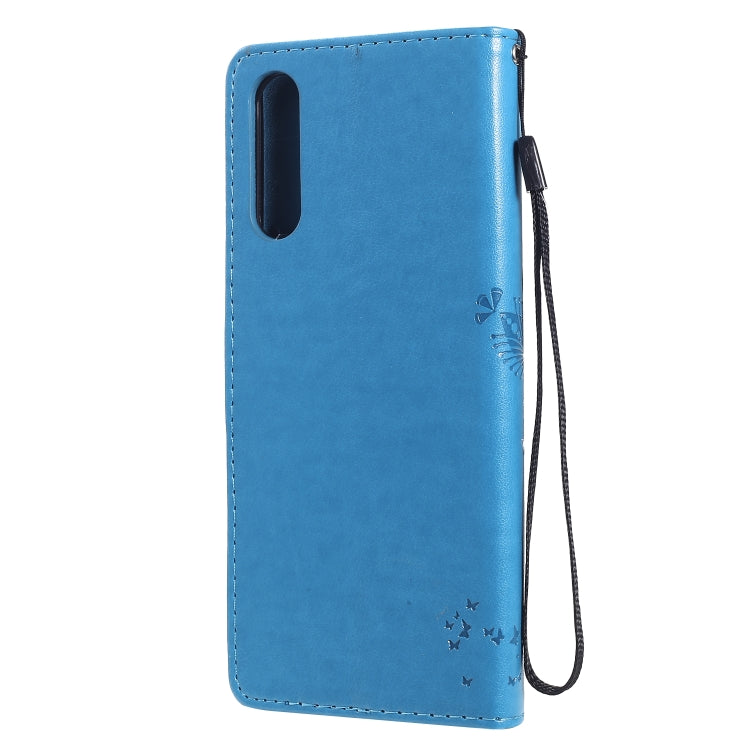 For Sony Xperia 10 II Tree & Cat Embossed Pattern Horizontal Flip Leather Case with Holder & Card Slots & Wallet & Lanyard