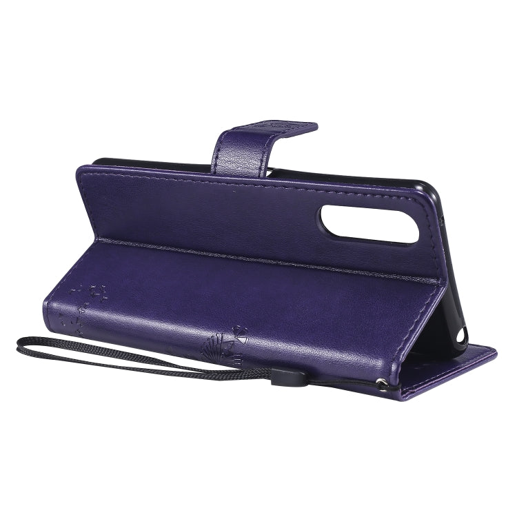 For Sony Xperia 10 II Tree & Cat Embossed Pattern Horizontal Flip Leather Case with Holder & Card Slots & Wallet & Lanyard