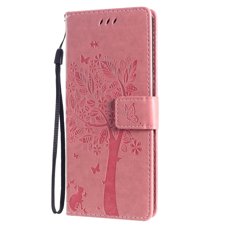 For Sony Xperia 10 II Tree & Cat Embossed Pattern Horizontal Flip Leather Case with Holder & Card Slots & Wallet & Lanyard