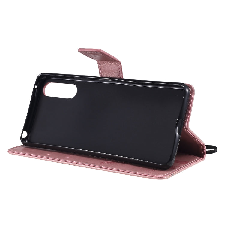 For Sony Xperia 10 II Tree & Cat Embossed Pattern Horizontal Flip Leather Case with Holder & Card Slots & Wallet & Lanyard