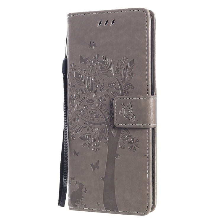 For Sony Xperia 10 II Tree & Cat Embossed Pattern Horizontal Flip Leather Case with Holder & Card Slots & Wallet & Lanyard