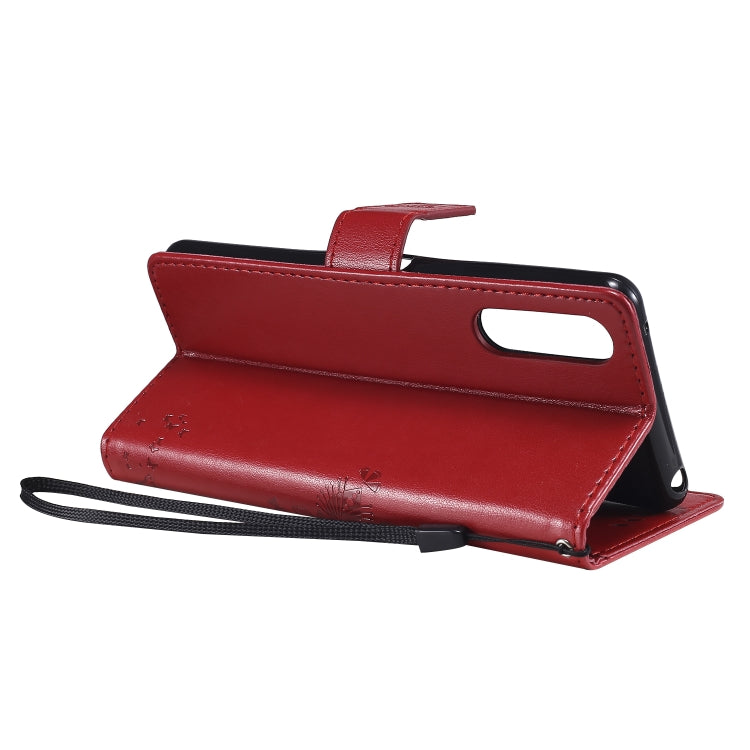 For Sony Xperia 10 II Tree & Cat Embossed Pattern Horizontal Flip Leather Case with Holder & Card Slots & Wallet & Lanyard