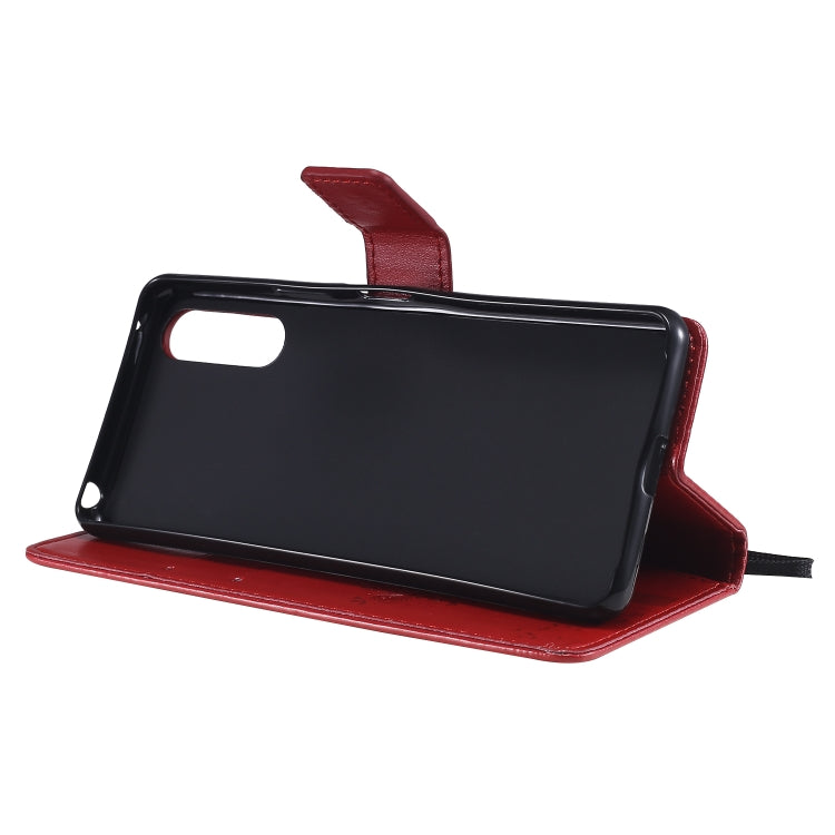 For Sony Xperia 10 II Tree & Cat Embossed Pattern Horizontal Flip Leather Case with Holder & Card Slots & Wallet & Lanyard