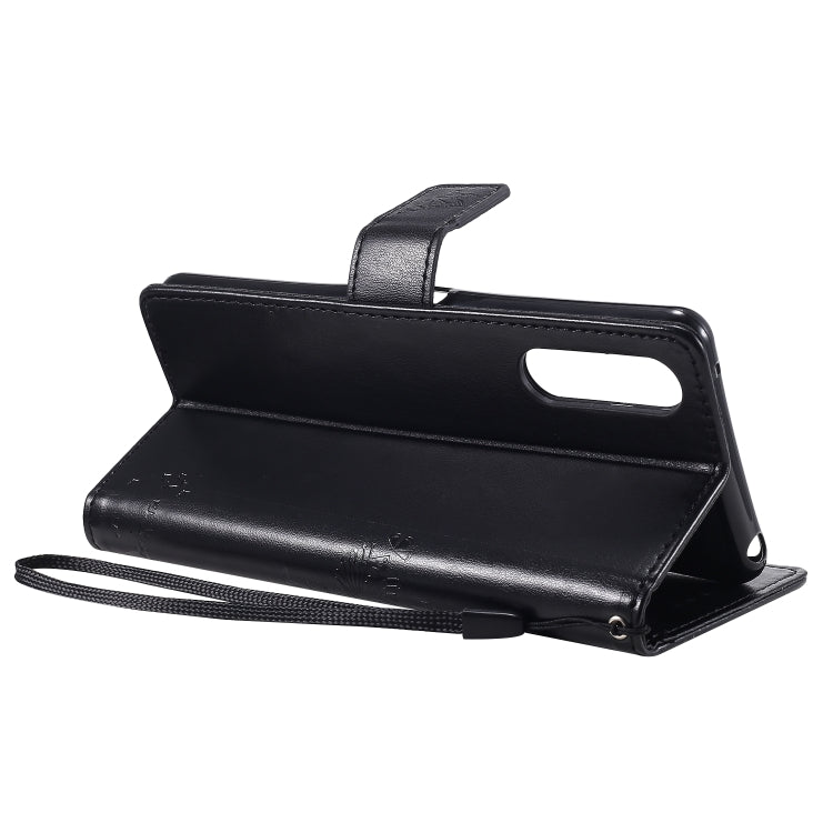 For Sony Xperia 10 II Tree & Cat Embossed Pattern Horizontal Flip Leather Case with Holder & Card Slots & Wallet & Lanyard