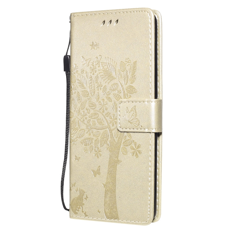 For Sony Xperia 10 II Tree & Cat Embossed Pattern Horizontal Flip Leather Case with Holder & Card Slots & Wallet & Lanyard