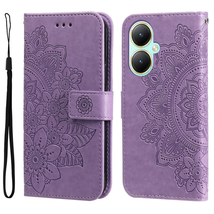 For vivo Y35+ 7-petal Flowers Embossing Leather Phone Case