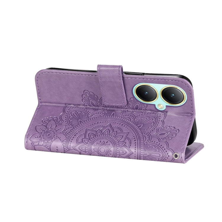 For vivo Y35+ 7-petal Flowers Embossing Leather Phone Case