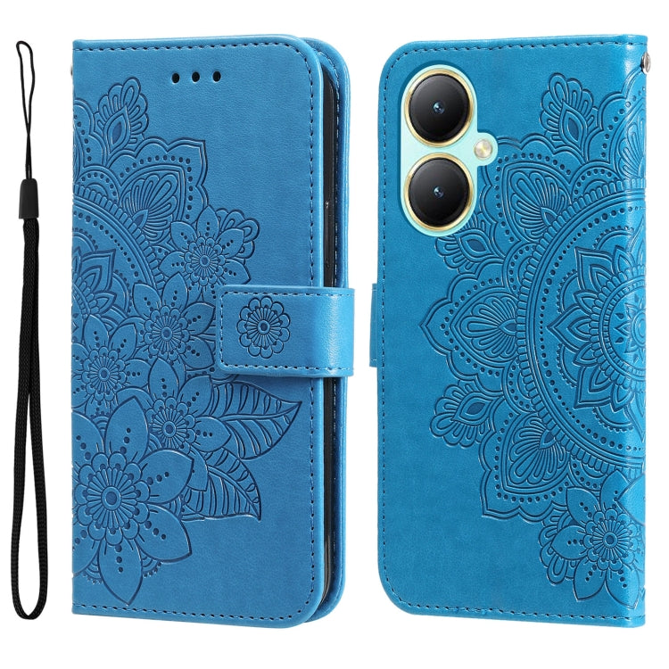 For vivo Y35+ 7-petal Flowers Embossing Leather Phone Case