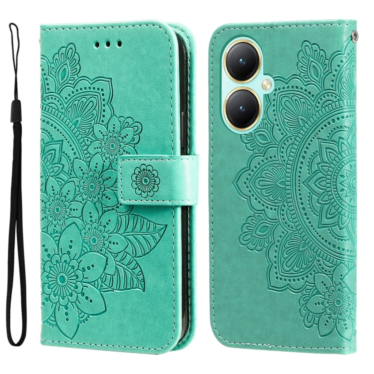 For vivo Y35+ 7-petal Flowers Embossing Leather Phone Case