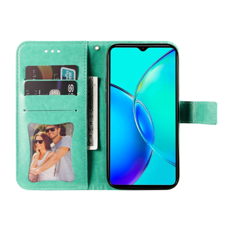 For vivo Y35+ 7-petal Flowers Embossing Leather Phone Case