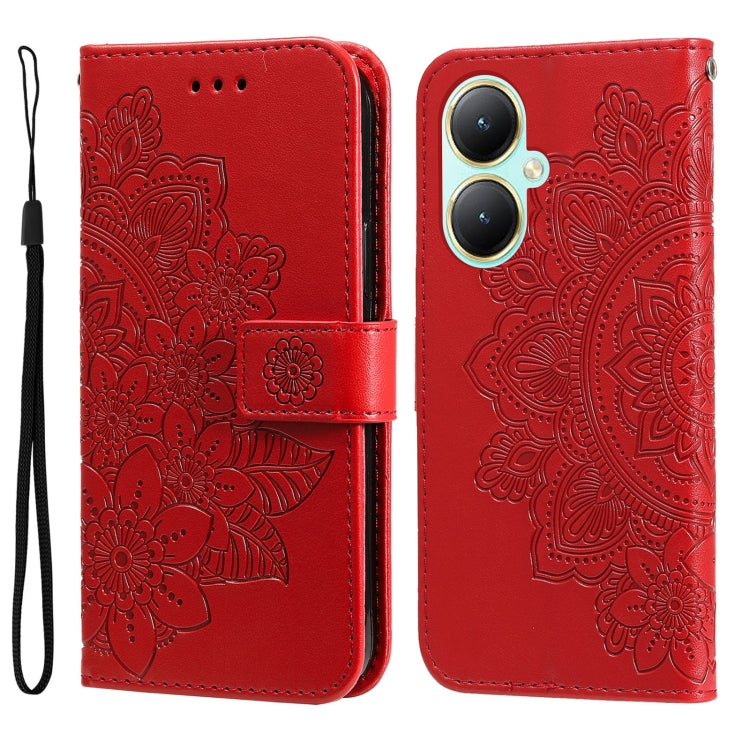 For vivo Y35+ 7-petal Flowers Embossing Leather Phone Case