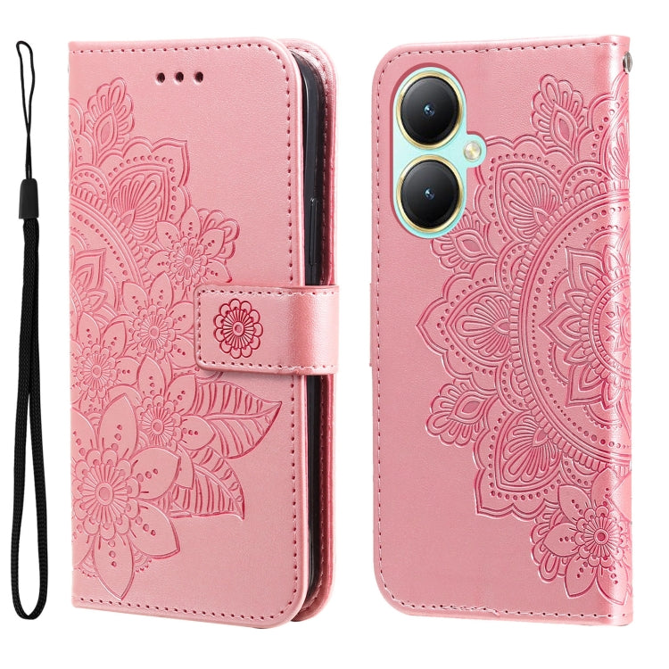 For vivo Y35+ 7-petal Flowers Embossing Leather Phone Case
