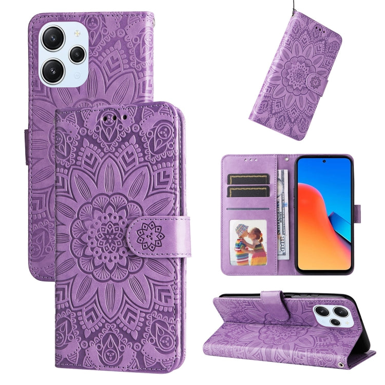 For Xiaomi Redmi 12 4G Embossed Sunflower Leather Phone Case