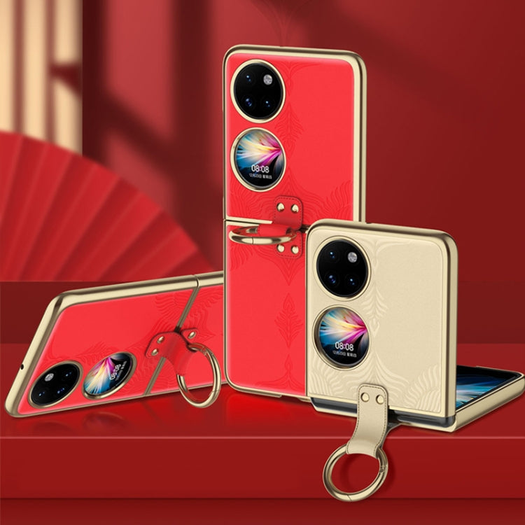 For Huawei P50 Pocket Electroplated Embossed Leather Phone Case with Ring