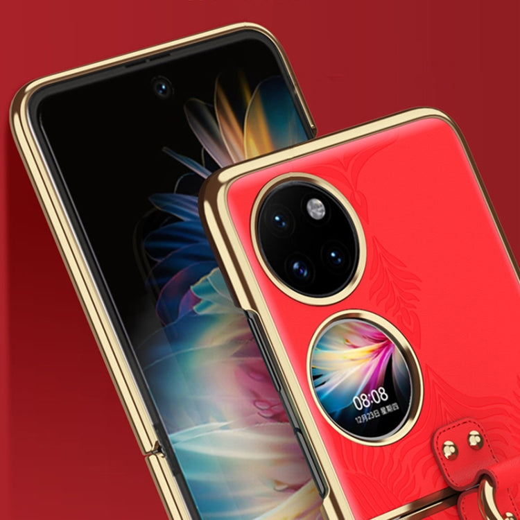 For Huawei P50 Pocket Electroplated Embossed Leather Phone Case with Ring