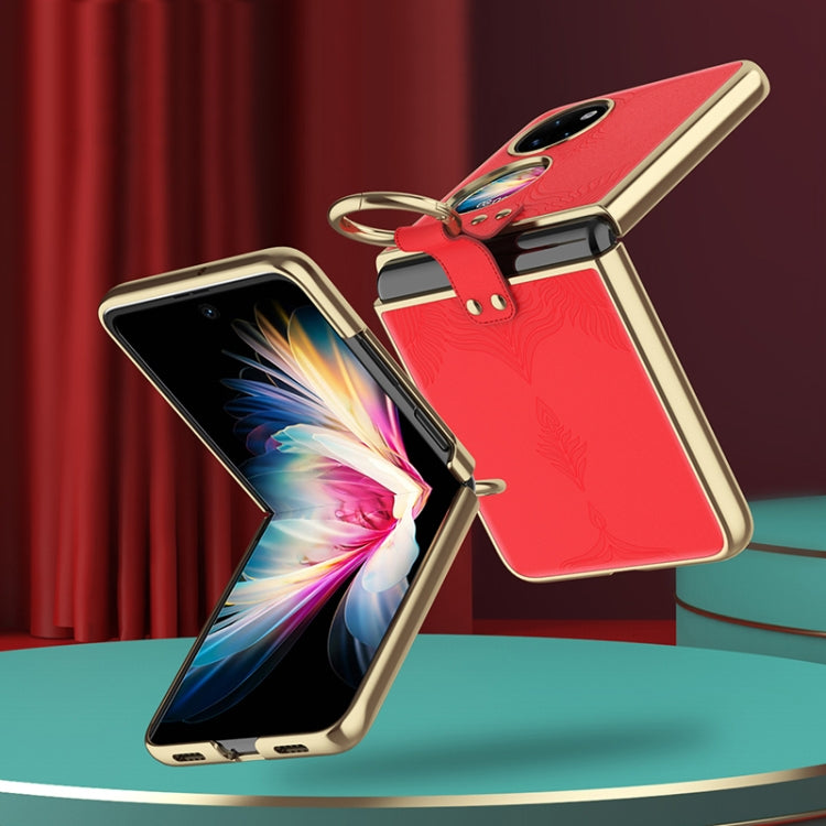 For Huawei P50 Pocket Electroplated Embossed Leather Phone Case with Ring