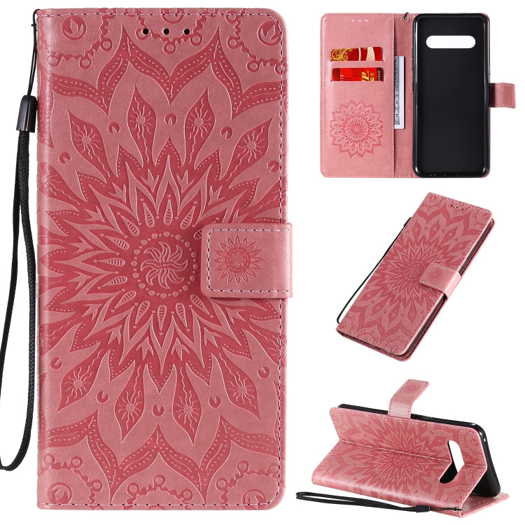 For LG V60 ThinQ 5G Embossed Sunflower Pattern Horizontal Flip PU Leather Case with Holder & Card Slots & Wallet & Lanyard