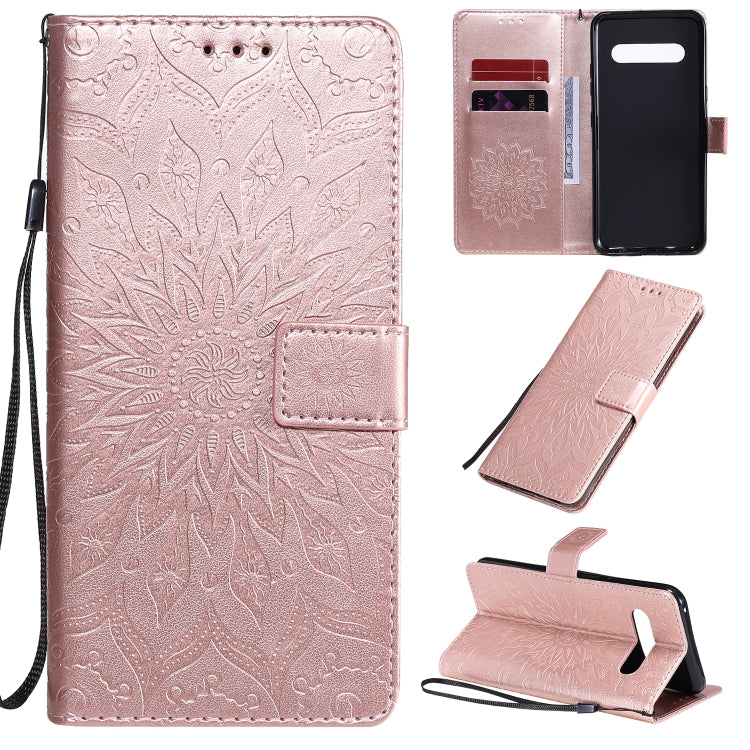 For LG V60 ThinQ 5G Embossed Sunflower Pattern Horizontal Flip PU Leather Case with Holder & Card Slots & Wallet & Lanyard