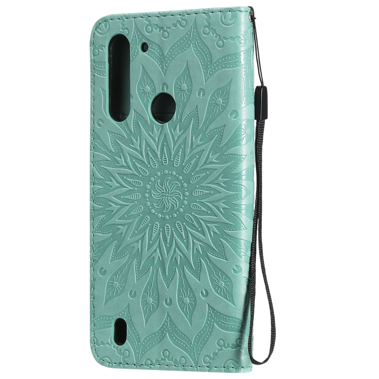 For Motorola Moto G8 Power Lite Embossed Sunflower Pattern Horizontal Flip PU Leather Case with Holder & Card Slots & Wallet & Lanyard