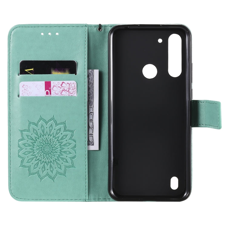 For Motorola Moto G8 Power Lite Embossed Sunflower Pattern Horizontal Flip PU Leather Case with Holder & Card Slots & Wallet & Lanyard