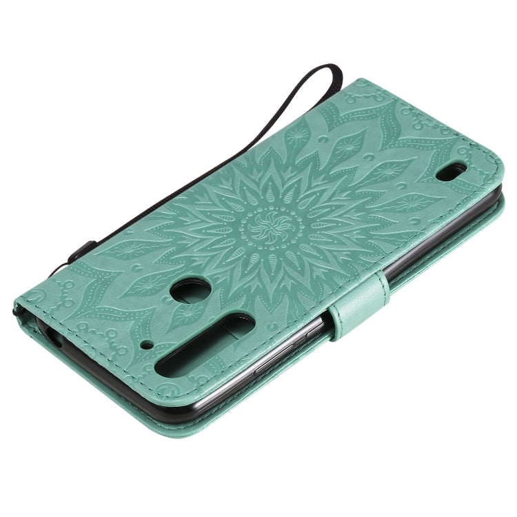 For Motorola Moto G8 Power Lite Embossed Sunflower Pattern Horizontal Flip PU Leather Case with Holder & Card Slots & Wallet & Lanyard