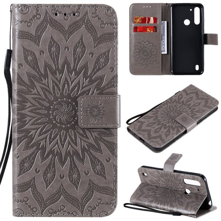 For Motorola Moto G8 Power Lite Embossed Sunflower Pattern Horizontal Flip PU Leather Case with Holder & Card Slots & Wallet & Lanyard