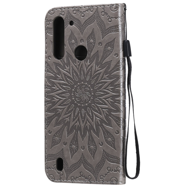 For Motorola Moto G8 Power Lite Embossed Sunflower Pattern Horizontal Flip PU Leather Case with Holder & Card Slots & Wallet & Lanyard