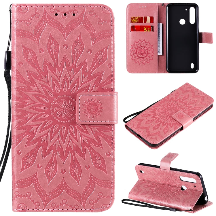 For Motorola Moto G8 Power Lite Embossed Sunflower Pattern Horizontal Flip PU Leather Case with Holder & Card Slots & Wallet & Lanyard