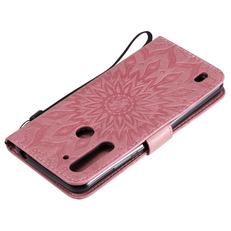 For Motorola Moto G8 Power Lite Embossed Sunflower Pattern Horizontal Flip PU Leather Case with Holder & Card Slots & Wallet & Lanyard