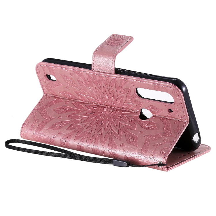 For Motorola Moto G8 Power Lite Embossed Sunflower Pattern Horizontal Flip PU Leather Case with Holder & Card Slots & Wallet & Lanyard