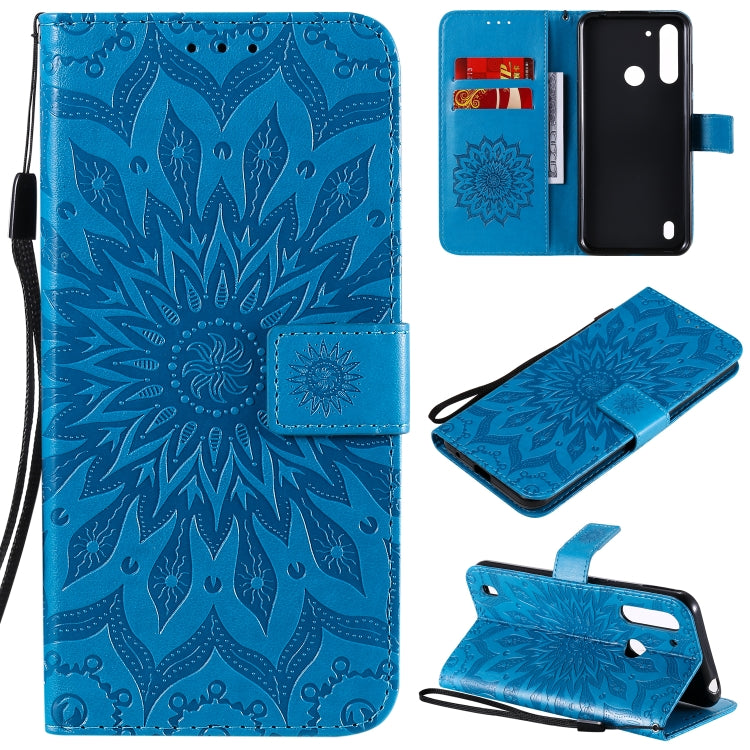 For Motorola Moto G8 Power Lite Embossed Sunflower Pattern Horizontal Flip PU Leather Case with Holder & Card Slots & Wallet & Lanyard