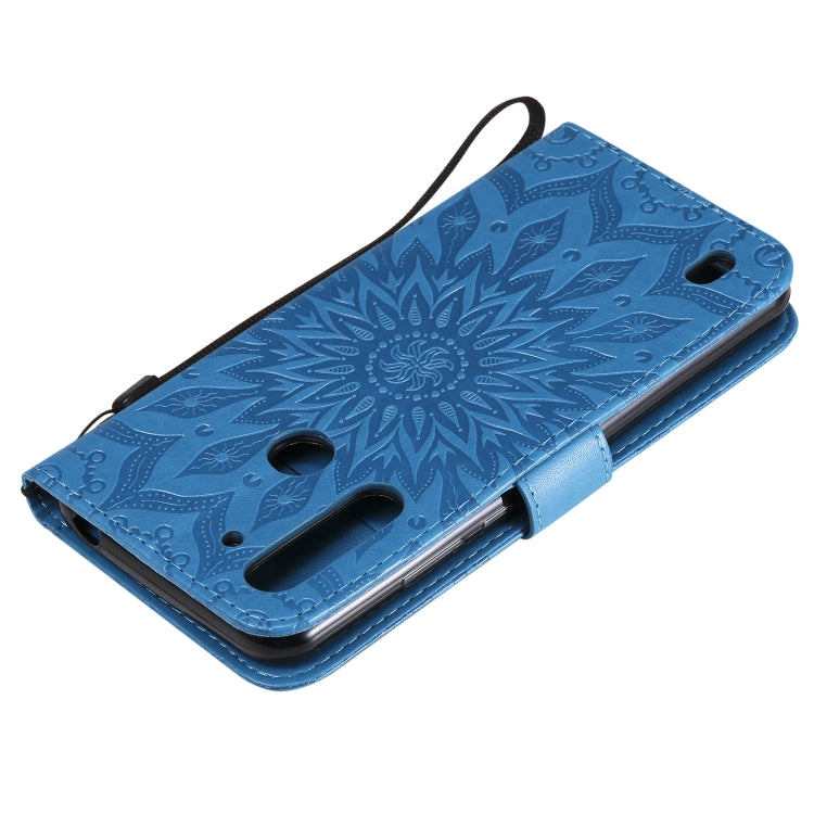 For Motorola Moto G8 Power Lite Embossed Sunflower Pattern Horizontal Flip PU Leather Case with Holder & Card Slots & Wallet & Lanyard