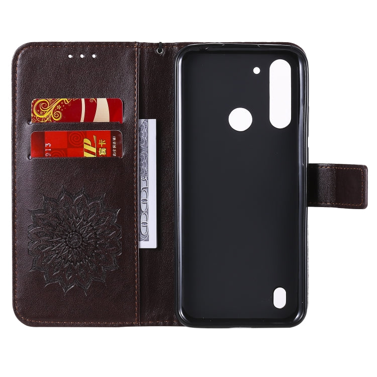 For Motorola Moto G8 Power Lite Embossed Sunflower Pattern Horizontal Flip PU Leather Case with Holder & Card Slots & Wallet & Lanyard