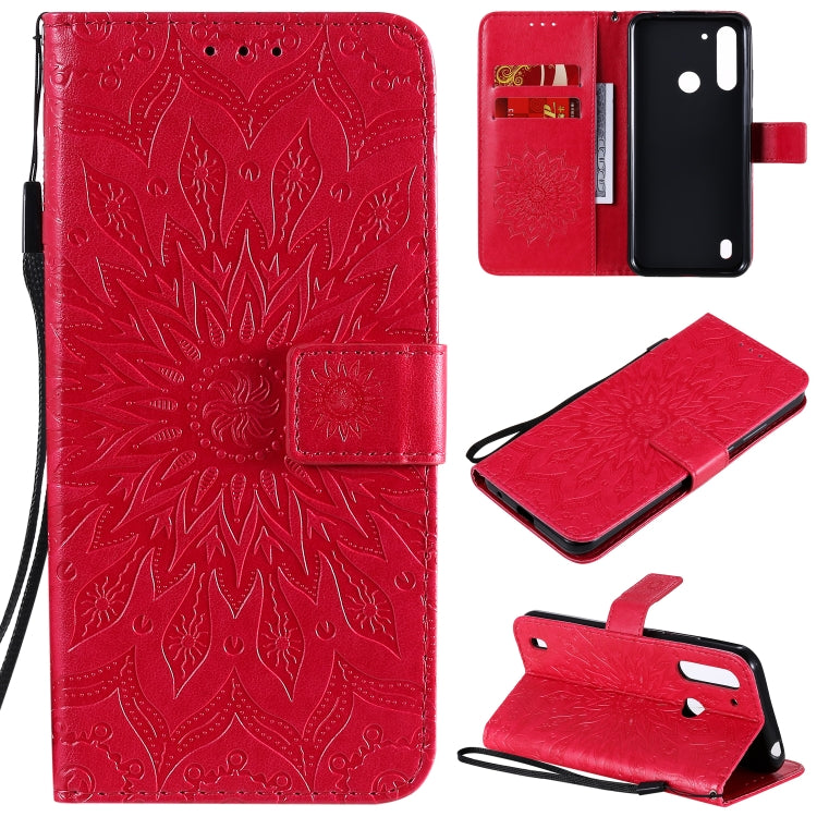 For Motorola Moto G8 Power Lite Embossed Sunflower Pattern Horizontal Flip PU Leather Case with Holder & Card Slots & Wallet & Lanyard